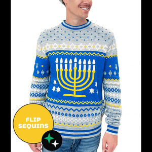 Tipsy Elves Men's Reversible Sequin Hanukkah Sweater Size LL